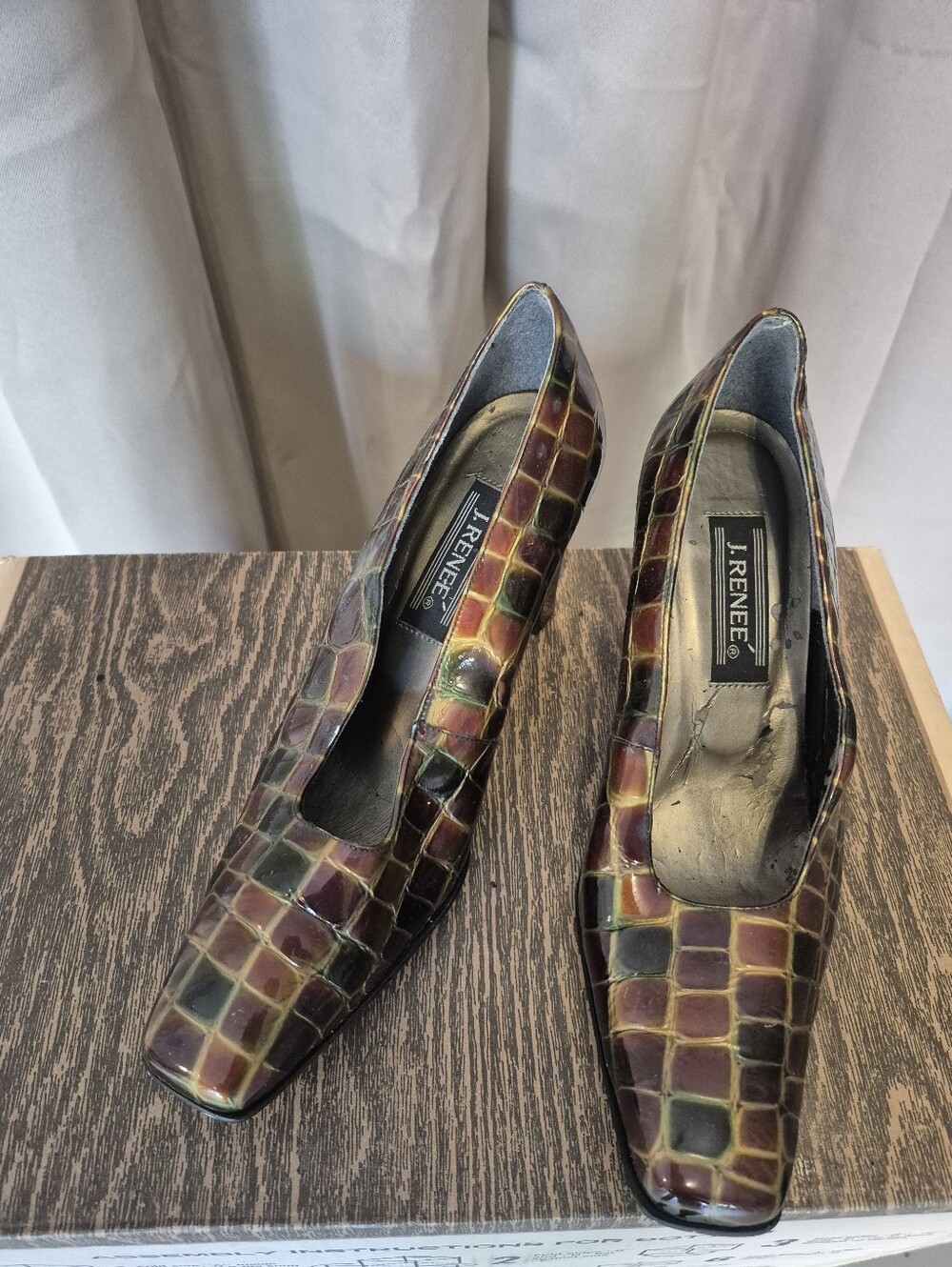 J.Renee Multicolor Croc-Pattern Square-Toe Pumps in Burgundy, Green, Brown